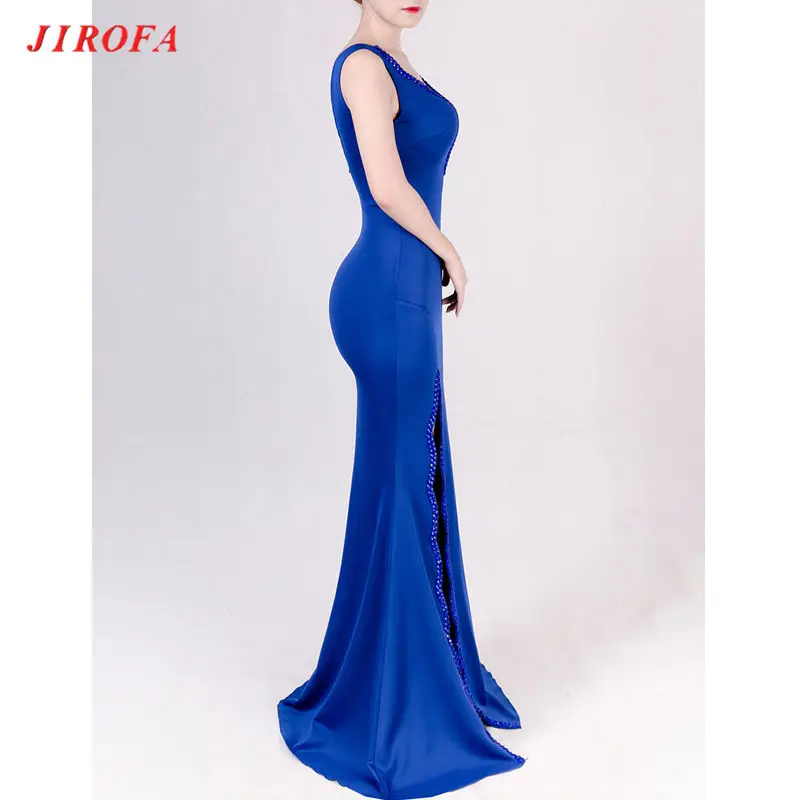 Длинное платье JIROFA 2017 женское вечернее сексуальное черное с глубоким V образным