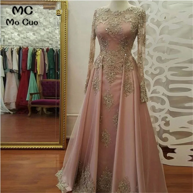 

Elegant 2019 Long Sleeve Muslim Evening Dresses Long for Teens Prom Gowns Tulle Long Sleeves Women Evening Dresses