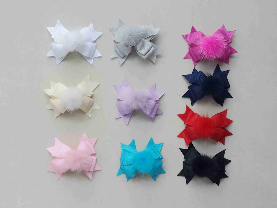 20pcs baby girl 3.5 &quot pom layer hair bows clips Fur fur pompon headwear sweet pompoms accessories Hairpins GR105 | Детская одежда и