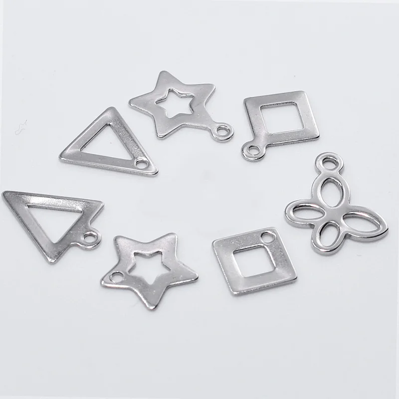 

100pcs/lot Stainless Steel Geometric Charm 7 Style Triangle Square Star Butterfly Charm Pendant for DIY Bracelet Jewelry Making