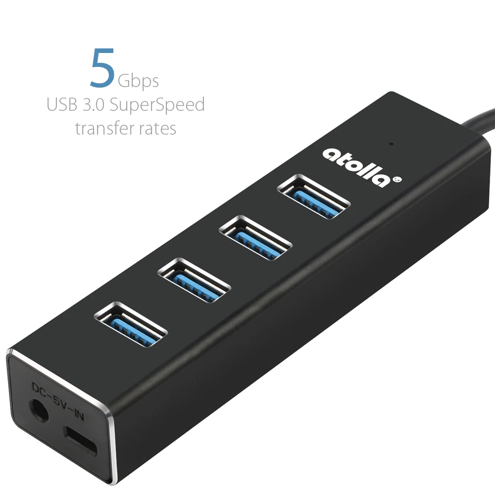 Atolla 4-Порты и разъёмы USB 3,0 центр данных Алюминий USB 3 удлинитель сплиттер с блоком питания постоянного тока/микро USB Порты и разъёмы для Питание и OTG USB флэш накопитель для планшетного компьютера
