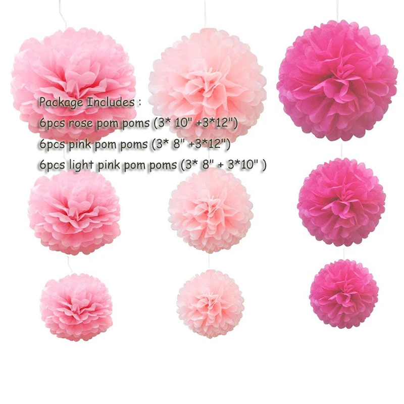 18 шт. тканевые бумажные цветы Pom poms микс светло розовая роза Ассорти размеров для