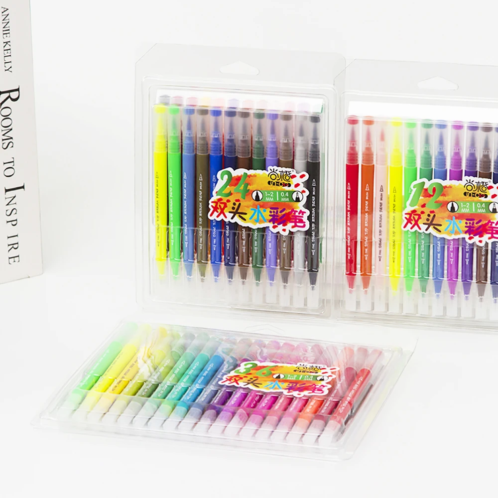 Dual Tip Markers 36 Colors Watercolor Brush Pens with 0.4 Fineliner and Highlighters Tip(1-2mm) | Канцтовары для офиса и дома