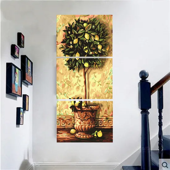 Красный 3 панели 40*50cmx3 рыбы и лотоса живопись по номерам холст маслом Картина стене плакат модульные картины Куадрос домашний декор RS194 - Цвет: Красный