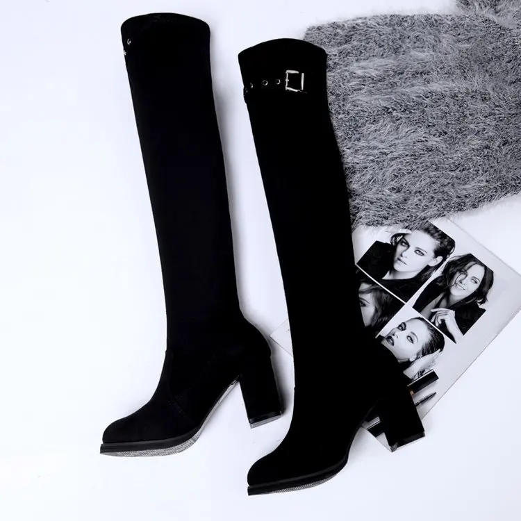 Female European American Style Fashion Simple Non-slip Wear-resistant Warm High-heeled Round Head Suede Sexy Over-the-knee Boots |