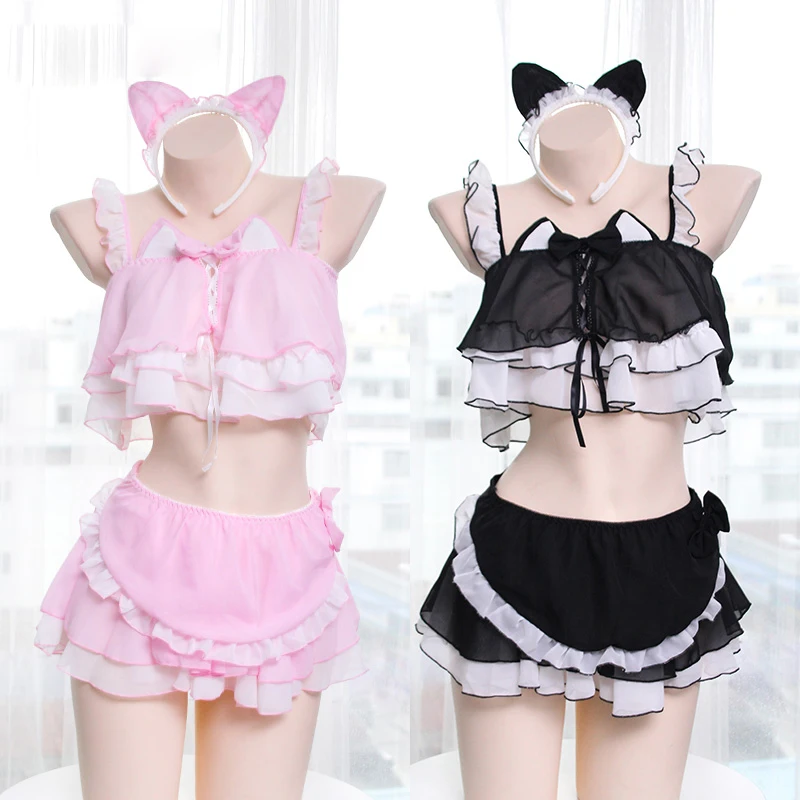 Комплект женского нижнего белья SO Kawaii костюм для косплея в стиле Лолиты с рюшами