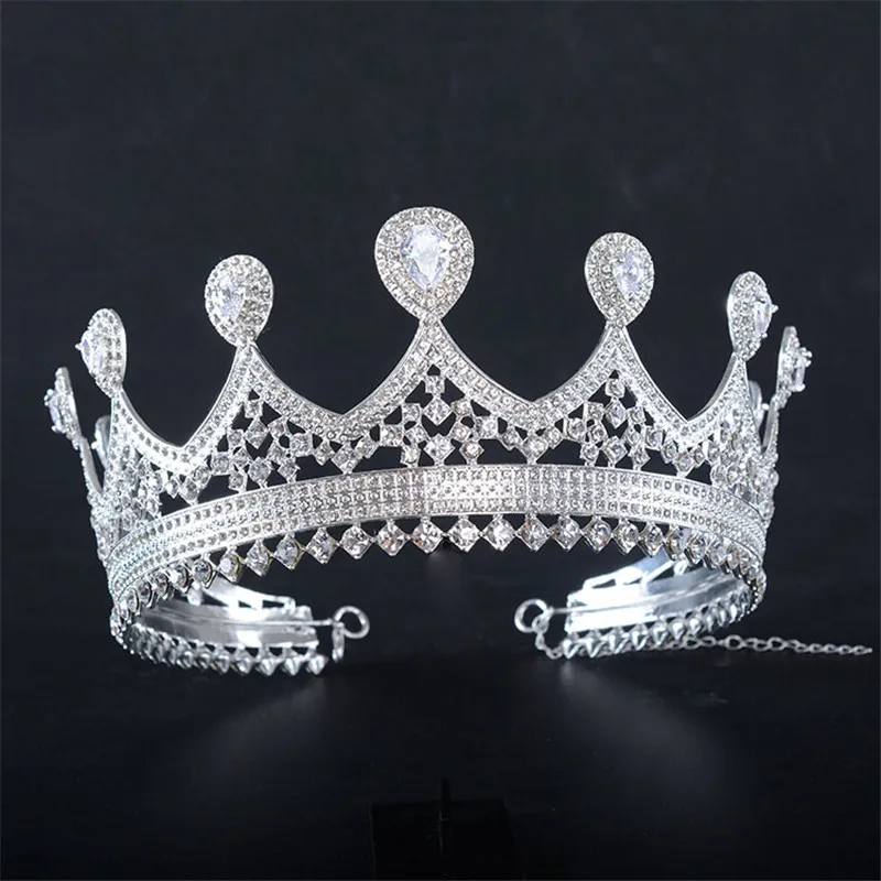 Короны King queen для женщин, свадебная тиара, полная круглая диадема, роскошные стразы, свадебные аксессуары для волос coroa de novia - Окраска металла: HG774