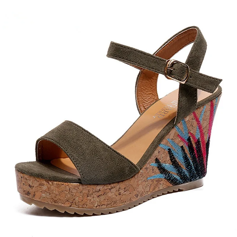 Летние туфли на ультравысокой танкетке босоножки высоком каблуке Модные женские