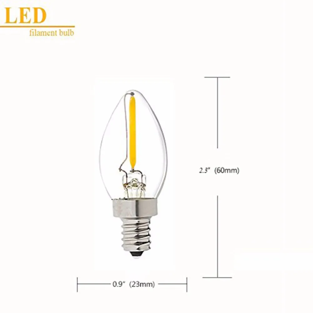 Grensk C7 0,5 Watt E14 Edison светодиодная нить с регулируемой яркостью Ночная лампочка теплый белый 2700 K лампа-канделябр E12 220 V 8 Вт - Испускаемый цвет: C7 0.5W 2700K