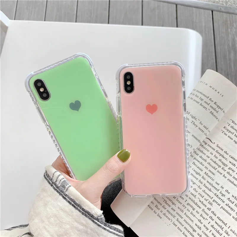 Anti-knock pure color loving heart Transparent Orange green pink IMD phone Case For Apple iphone 6 6s 7 8 Plus X XS XR MAX case |