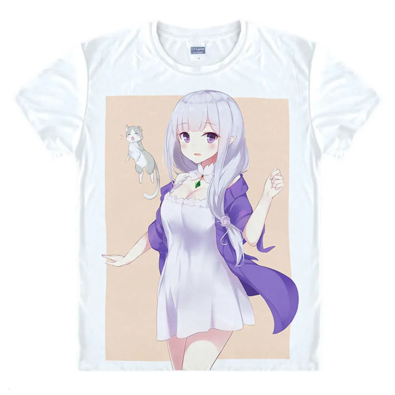 Футболка Re: Zero kara Hajimeru Isekai Seikatsu, аниме Emilia Rem, футболка для костюмированной вечеринки, футболки с героями мультфильмов для студентов, милые футболки в подарок - Цвет: 24