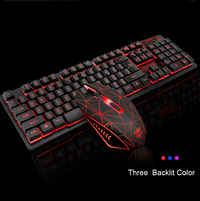 3 backlight color Игровая клавиатура с 104 клавишами, мышь, Радужный светодиодный, с подсветкой, механическая клавиатура, профессиональная игровая клавиатура и мышь, комбо - Цвет: 3 backlight color