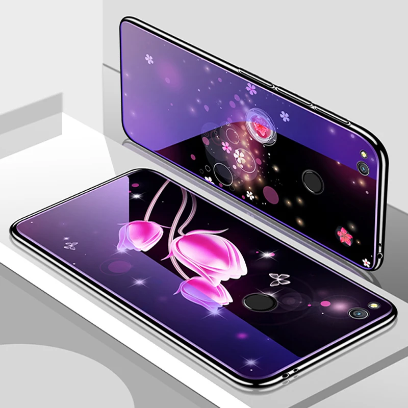 Для Huawei P9 lite 2017 чехол милый мультяшный Синий из закаленного стекла для P9lite coque