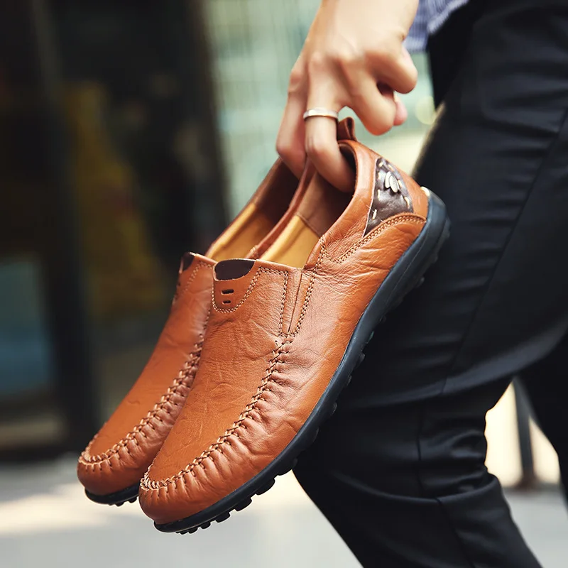 New 2019 Casual Men Shoes Slip On Loafers Spring and Autumn Mens Moccasins Genuine Leather Men's Flats Big Size 37-47 | Обувь