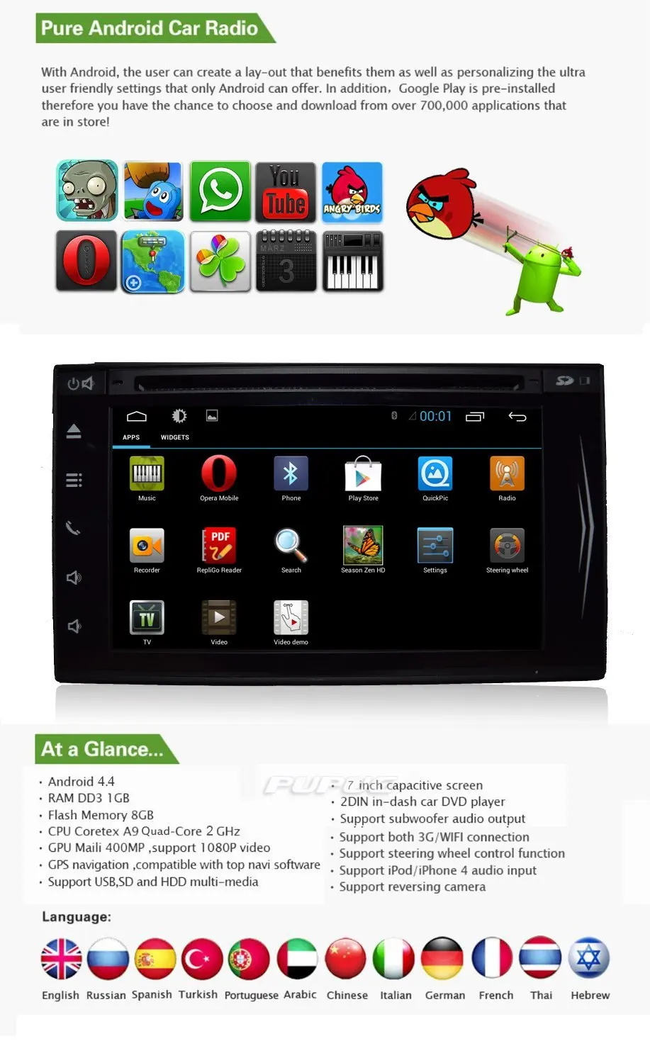 Android 4 gps емкостный мульти-Авторадио с сенсорным экраном в палубе автомобиля видео