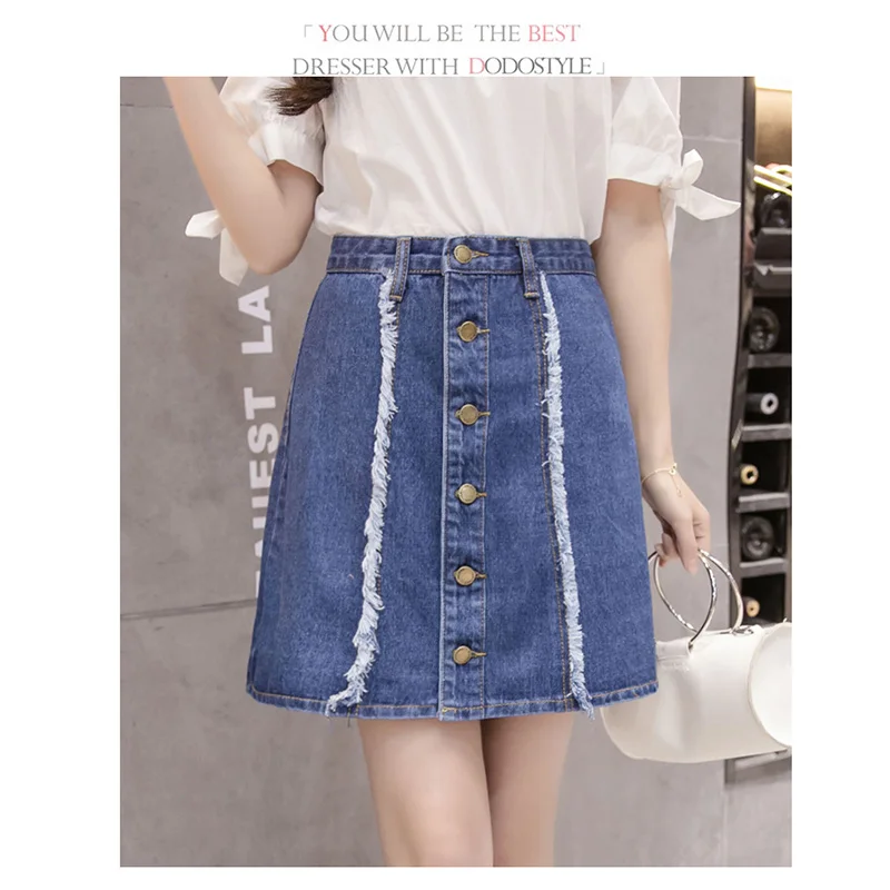 Women's Embroidered Short Denim Skirt with Raw-edge Hem Women Front Button Closure PP-139 | Женская одежда