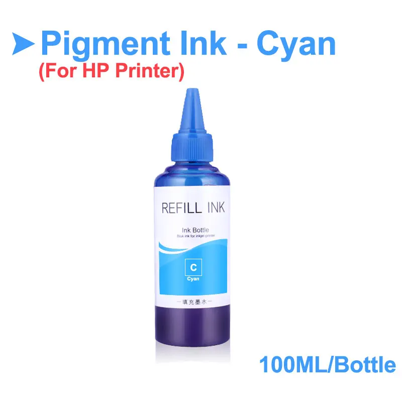 Cyan-100ml 400 мл универсальные пигментные чернила бутылка для hp 21XL 22XL 123 364 655 670 685 950 951 952 953 954 955 970 971 711 принтер чернила для hp - Цвет: Cyan-100ml