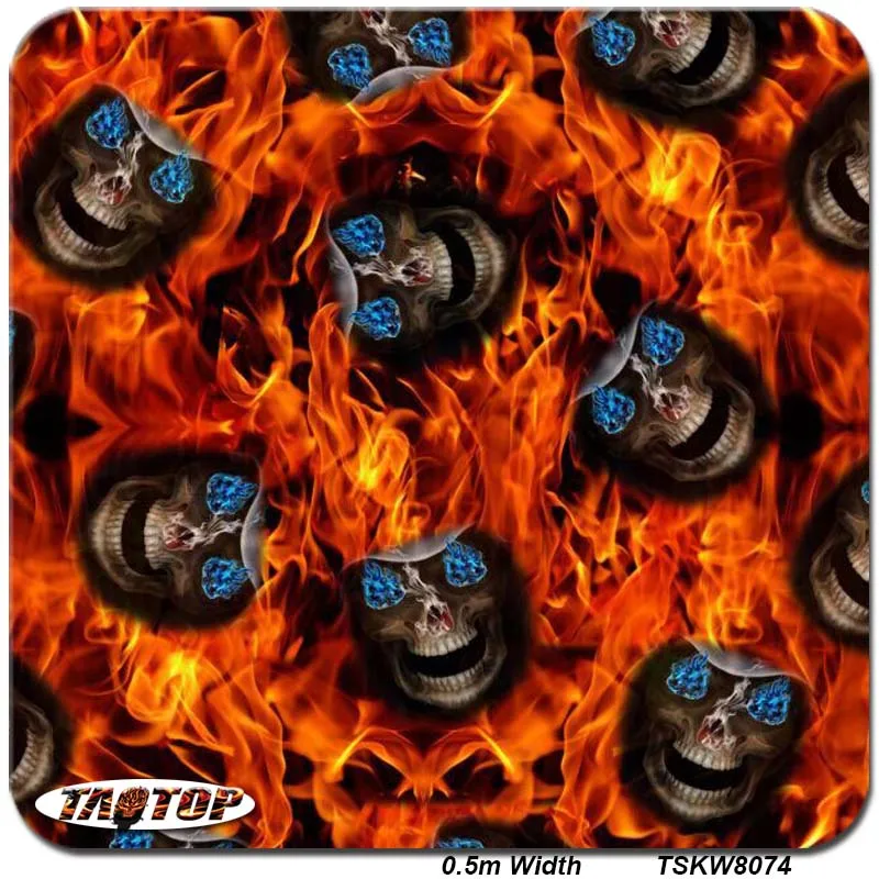 TAkw8074 0.5m*10m Popular Skull Blue Eyes Flame Hydrographic Film Water Transfer Printing Liquid Image | Автомобили и мотоциклы