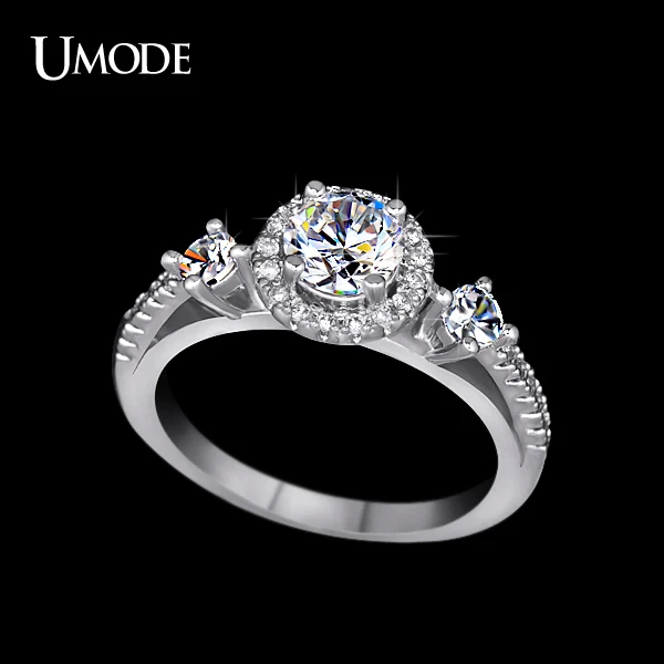 

UMODE Royal Princess Crown Antique Mounting Design Three Cubic Zirconia Stone Halo Engagement Ring UR0151