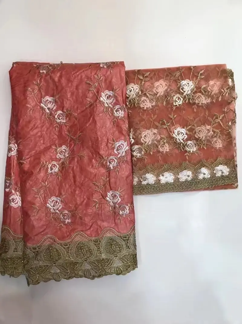 Beads red flowers pattern wonderful African Barzun Riche Lace +2yards net lace Wholesale Price with beads for wedding !ts-7 | Дом и сад