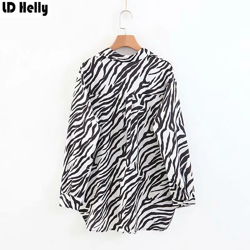 LD Helly модная новинка Женская свободная блузка с животным принтом зебры карманы