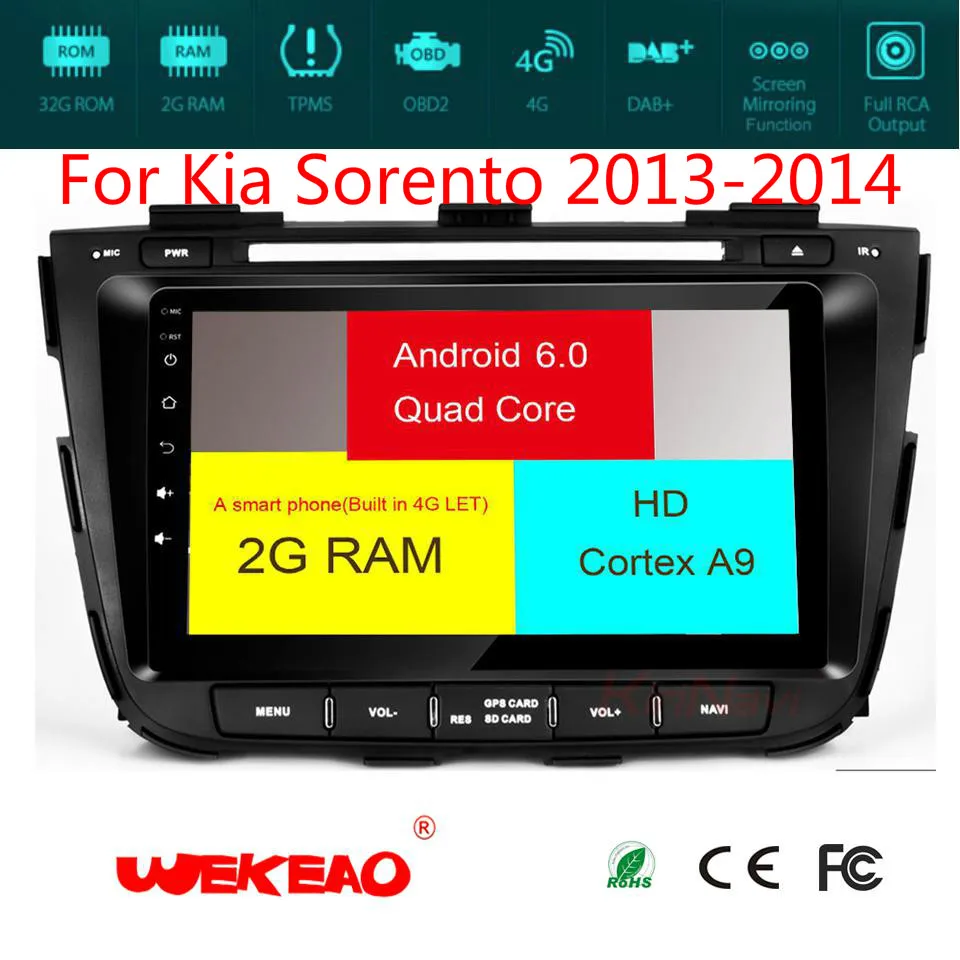Wekeao функциональный руль автомобиля радио для Kia Sorento 2013 2014 с мультимедиа