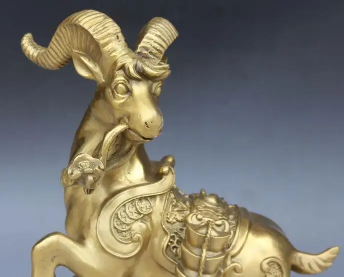 S3653 13&quot Chinese Bronze Wealth Yuanbao Money Bag Animal Sheep Goat Ram Ruyi Statue | Дом и сад