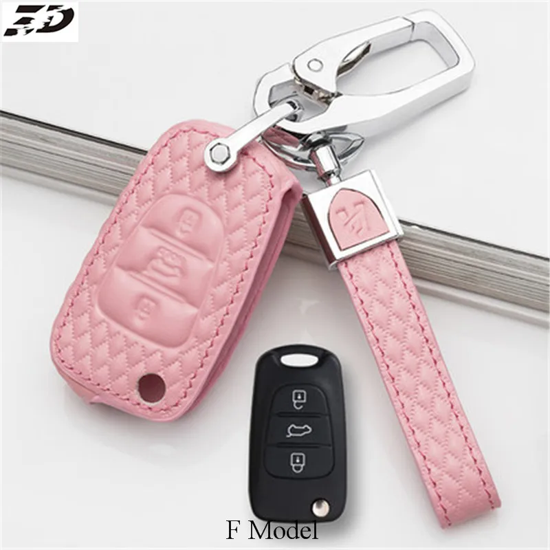 F Model Pink Натуральная кожа чехол для ключа автомобиля hyundai creta solaris i10/hyundai solaris santa fe elantra tucson verna/hyundai ix35 i40 - Название цвета: F Model Pink