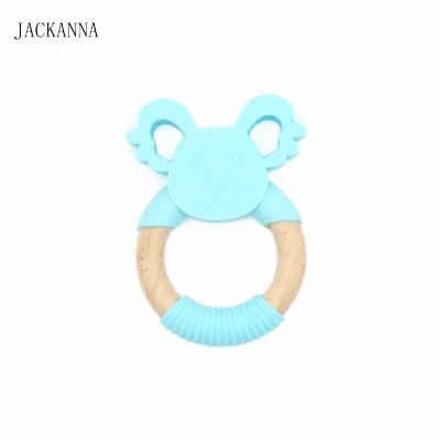 1PC Animal Shape Silicone Teether Wooden Ring Nursing Accessories Chewable Rattle Toy Circle Newborn Shower Gifts Baby Teether - Цвет: 9
