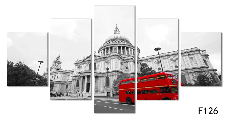 Fashion the White House and double-decker bus Canvas Printing 5 pieces canvas Picture Print On Wall For home decoration F126 | Дом и сад