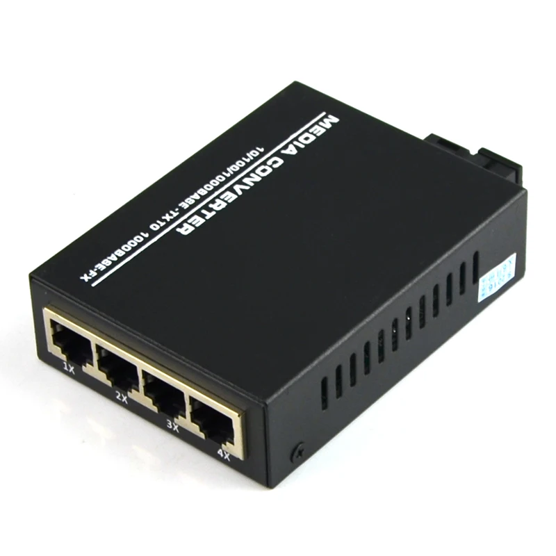 

10/100/1000Mbps Gigabit Ethernet Media Converter Single Mode Optic Fiber 4 RJ45 Port and 1 SC Port-1 pair