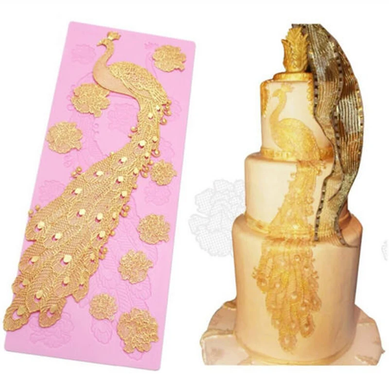 

Силиконовый кружевной коврик с павлином, силиконовая форма для свадебного торта, инструмент для выпечки тортов