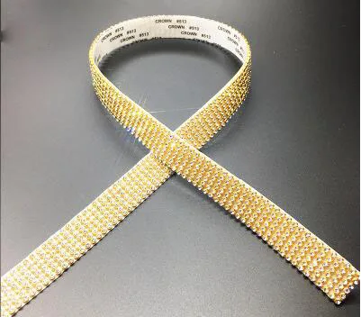 Gold 6 ROW 60CM Алюминий стекло кристалл сетка аппликация самоклеющиеся сетчатый страз окантовка в рулоне для свадебных платьев ремесла SOWOO - Цвет: Gold 6 ROW 60CM