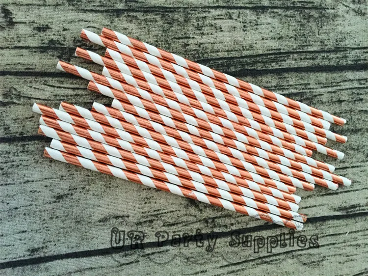 1000 шт./лот розовое золото фольга бумага соломинки в полоску питьевая оптом