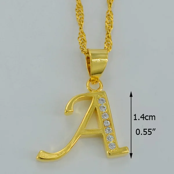 Маленький золотого цвета, кубический цирконий, буквы, начальная подвеска, ожерелье, цепь 45 см или 60 см, Женские Ювелирные изделия с английскими буквами# J0285 - Окраска металла: Choose Letter A