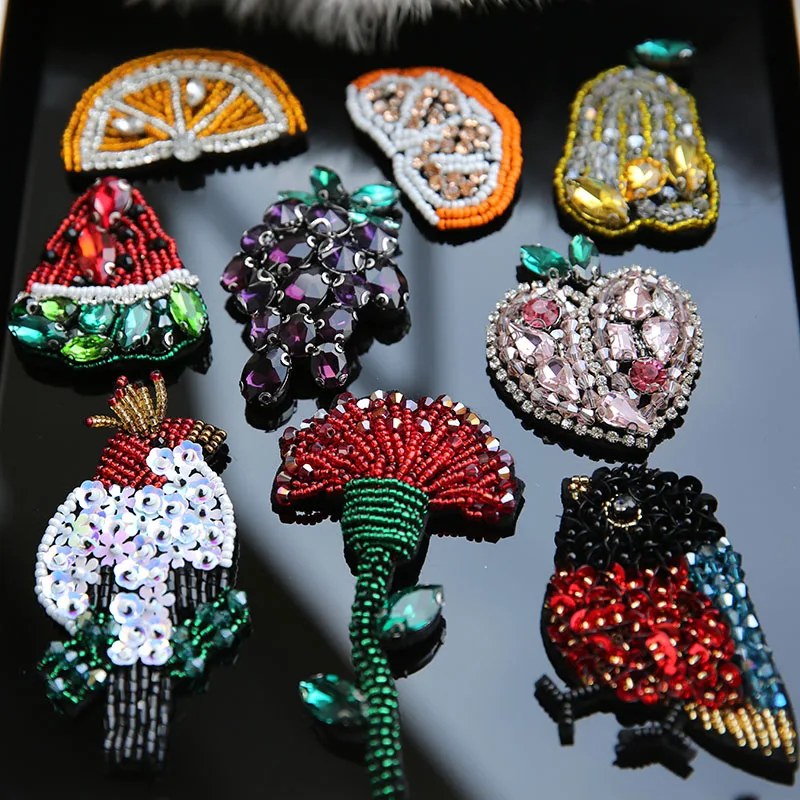 

DIY 3D flower rhinestone beaded Patches for clothes Sew on sequins patch bird fruits Applique embroidered parches bordados para