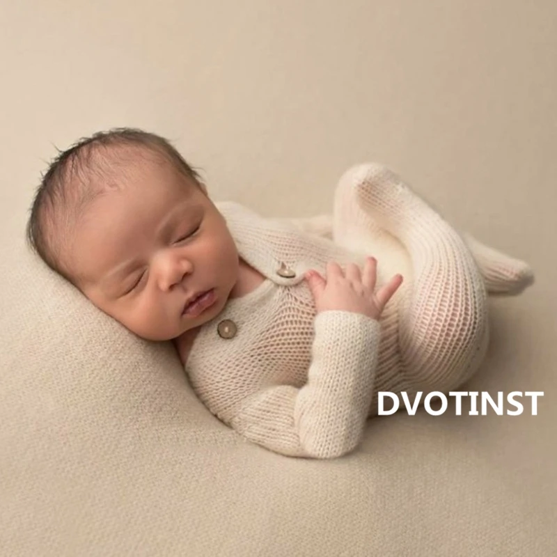 Dvotinst Newborn Photography Props for Baby Crochet Knit White Outfits Clothes Rompers Fotografia Accessories Studio Photo Prop
