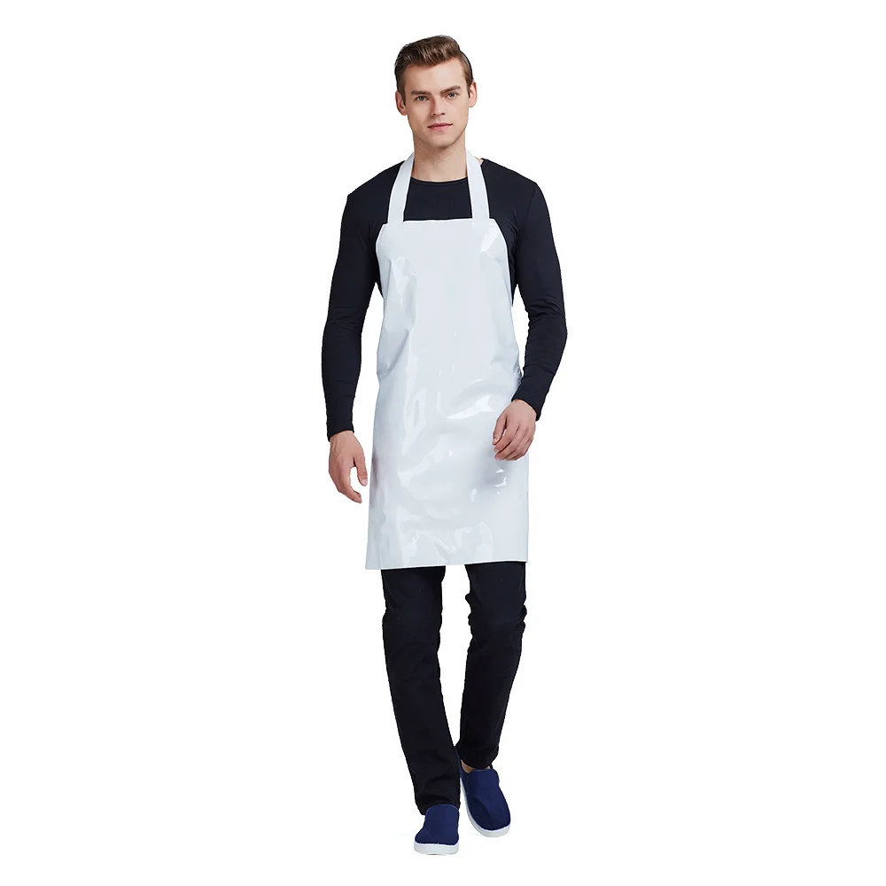 White Short Pu Kitchen Waterproof And Oil-Proof Anti-Fouling Aprons For Men Women Adults - Цвет: Белый