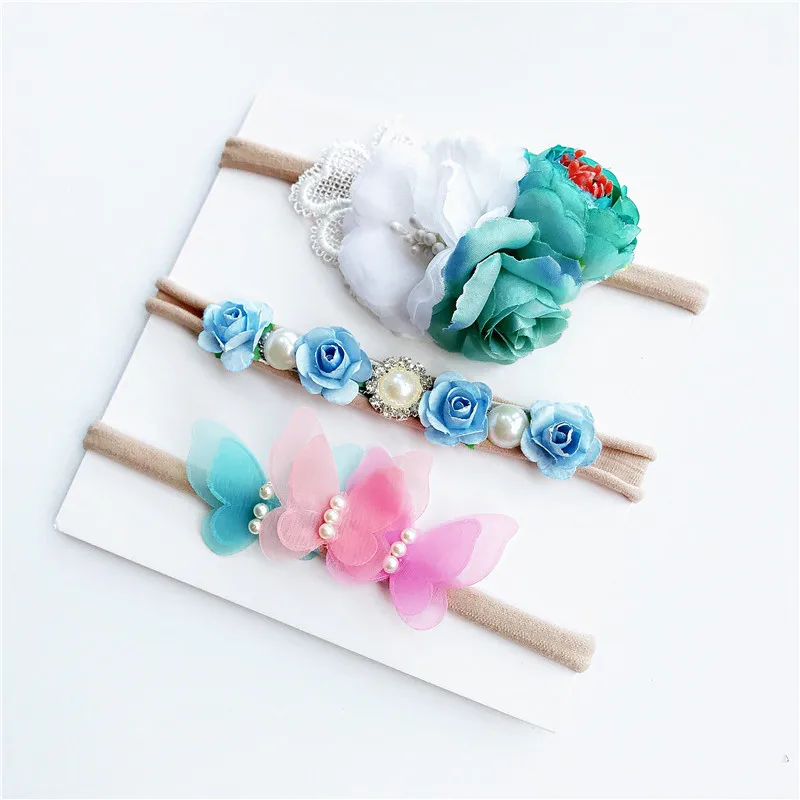 3pcs/set Mix Style Simulated-pearl Ribbon Lace Flower Headband Baby Girl Headbands Elastic Hairband Children Hair Accessories | Мать и