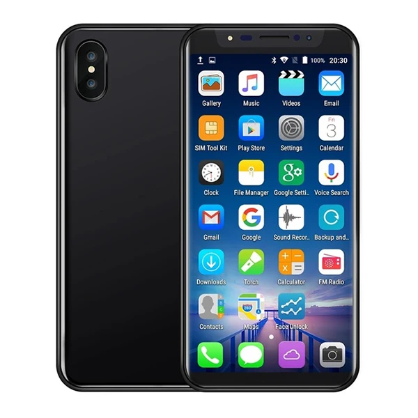 Разблокированный Android смартфон 5," дюймов HD полный экран Смарт мобильный телефон Лицо ID Google Play Бесплатный чехол 3,5 мм наушники подарок - Цвет: BLACK