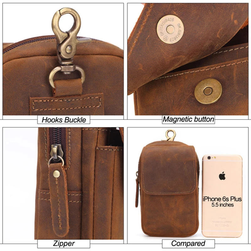 2018 new men's leather purse genuine waist pack phone bag retro travel small wear belt YD282 | Багаж и сумки