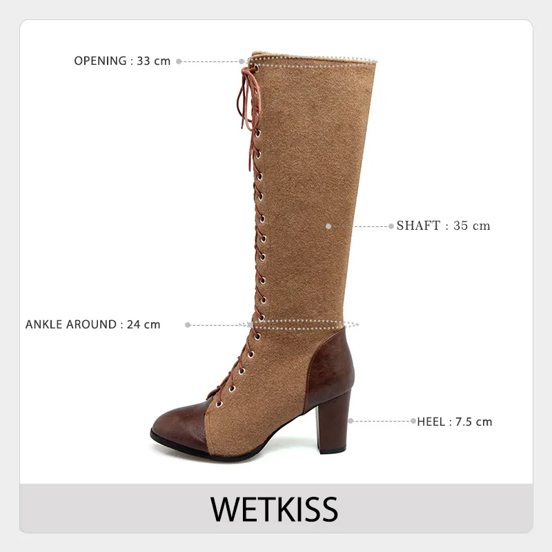 WETKISS Big Size 33-48 Women's Boots Fashion Cross tied Side Zipper Knee High Shoes Winter Thick Heels | Обувь