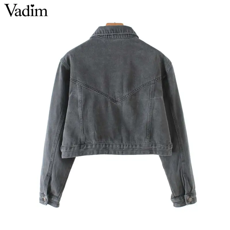 Vadim Женская Стильная джинсовая куртка пальто однотонный однобортный короткий
