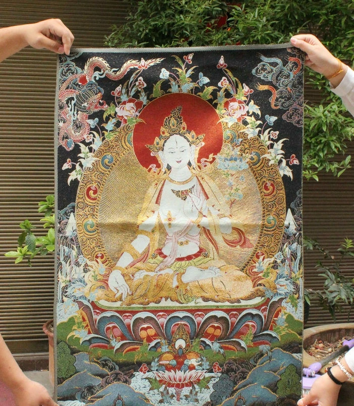 36 тибетская Тантра ткань шелк 7 глаз белая богиня Тара Будда тангка Фреска