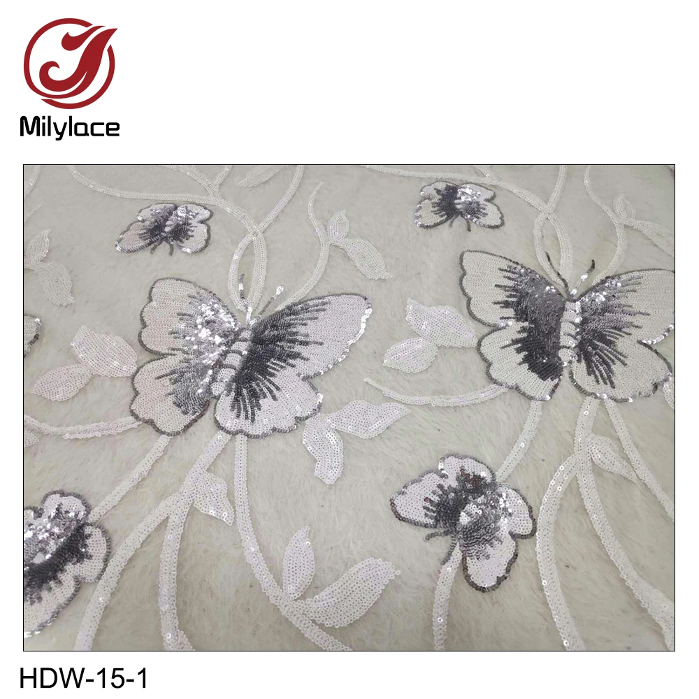 

New Arrival African Tulle Lace Fabrics with 5Yards 3D Sequin Embroidery Lace Fabric for Women Wedding Party Evening Dress HDW-15