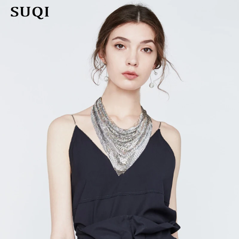 

SUQI винтажный Модный треугольный шарф с блестками украшение ложный воротник ожерелье высокого качества индивидуальная Женская Шейная цепо...