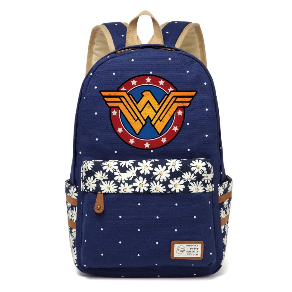 Wishot чудо-женщина красивая парусиновая сумка flowerrucksacks рюкзак для женщин, девушек, детей дорожная сумка