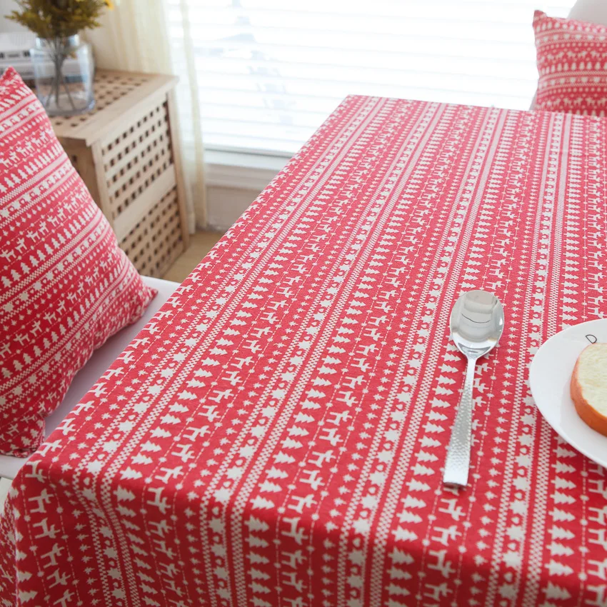 WLIARLEO Рождественская скатерть с изображением оленя красная полосатая льняная