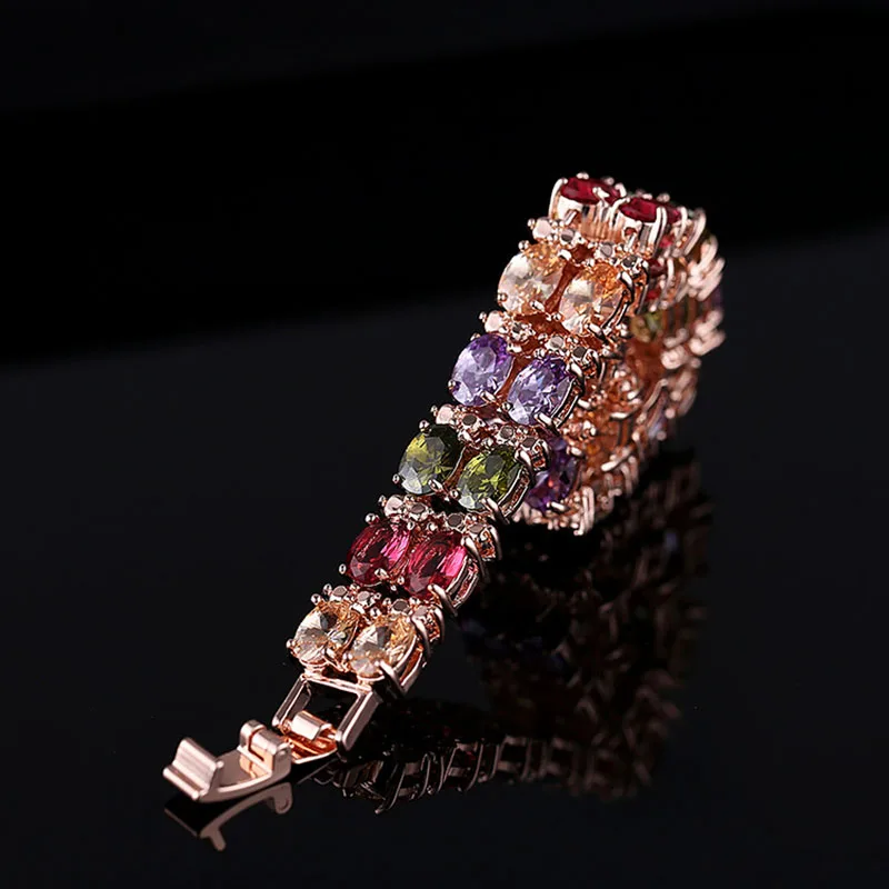 Роскошные AAA циркон браслеты для женщин трендовые розовое золото C двойные полосы