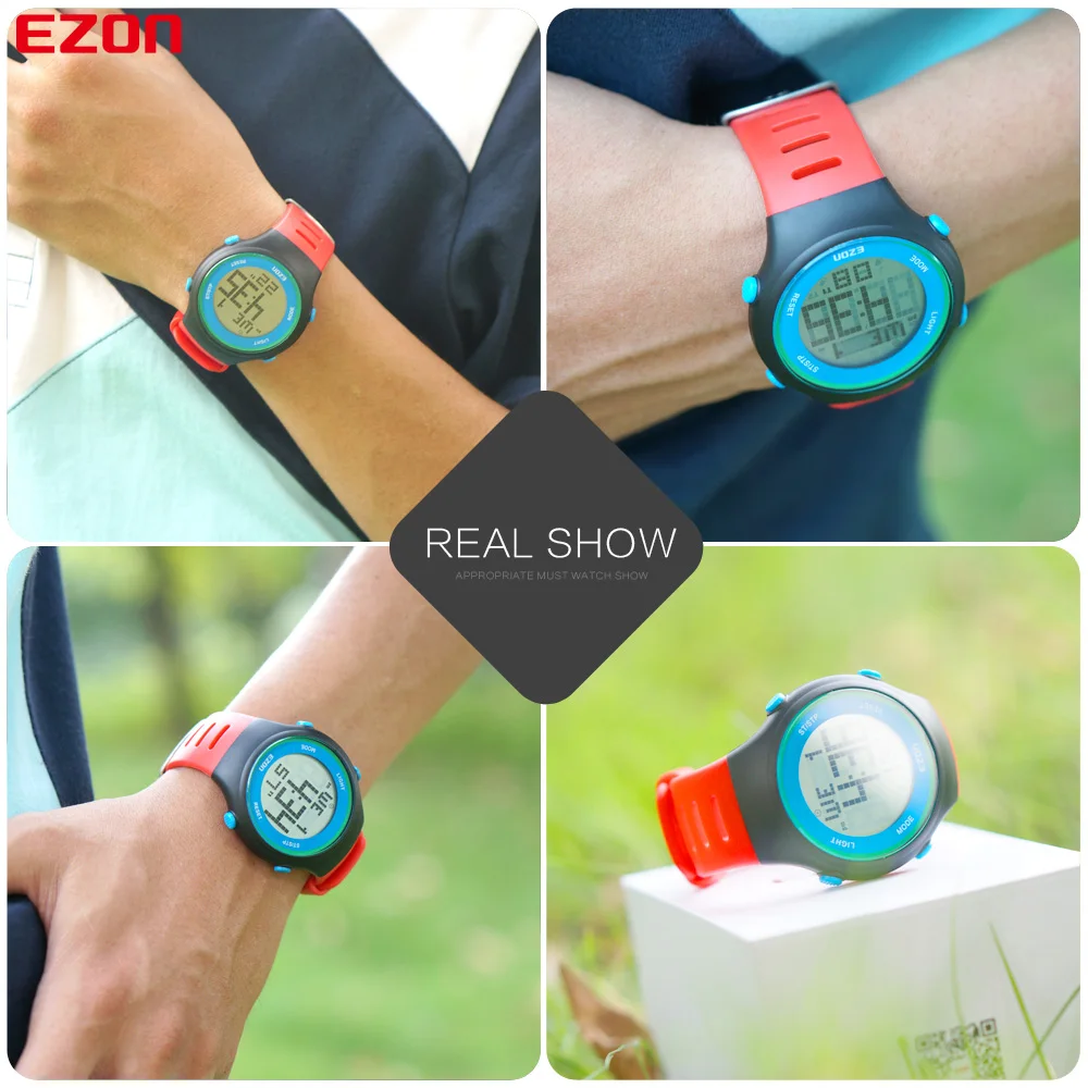 Цифровые мужские спортивные часы EZON с двойным секундомером уличные повседневные
